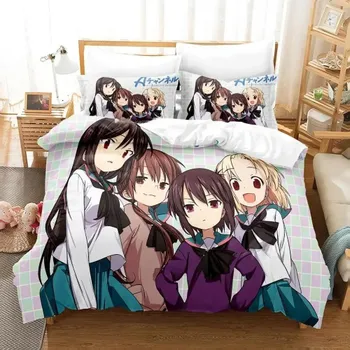 Комплект постельного белья Anime A Channel Single Twin Full Queen King Size Bed Set Adult Kids Bedroom Duvetcover Sets Print Anime Bed Sheet Set EU Single 135x200cm
