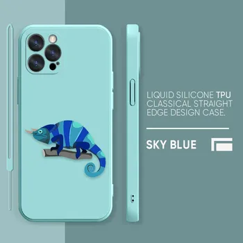 Забавный чехол для телефона с изображением ящерицы-хамелеона iPhone 11 12 13 14 Pro Max 7 8 Plus XR XS SE с прямым краем, жидкий силикагель, чехол Funda iPhone 14 PM