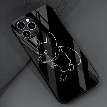 Черно-белый стеклянный чехол с французским бульдогом для Apple iPhone 13 Pro 11 14 12 7 8 Plus SE 2022 XR X XS Max 6 6S, закаленный чехол для телефона iPhone 14 Pro Max