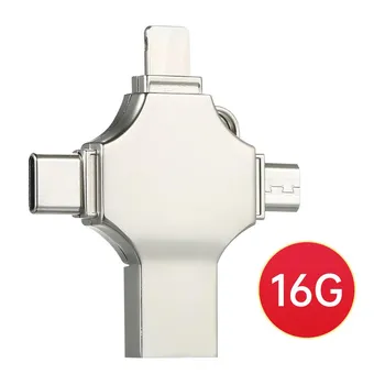Металлический USB-накопитель «4-в-1», 128 ГБ, мобильный телефон, компьютер, мини-USB-накопитель двойного назначения, поддержка 64GB серебряный