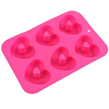6 Cavity Heart Shaped Donut Mold Silicone Non-stick Baking Tray Reusable Folded Donuts Maker Colorful Soft Dessert Making Tool ярко-розовый
