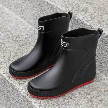 2025 New Style Fashionable Men Rain Boots Light Weight Adult Gumboots for Men Waterproof Rain Shoes for Summer and Rain Season 40 чёрный