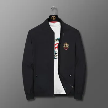 Men S Jacket Stand Collar Slim Embroidered Jacket M хаки