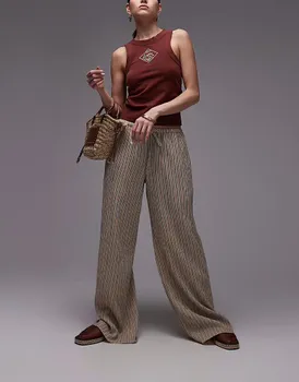 Широкие брюки Topshop с завязками на талии, низкой посадкой, в жатую полоску, оранжевого цвета