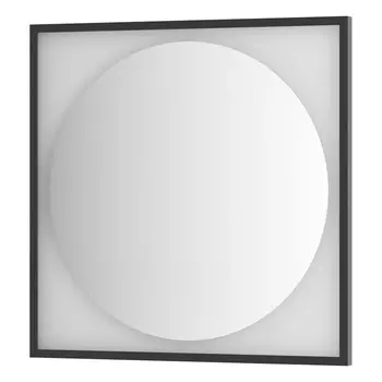 Зеркало Defesto с LED-подсветкой без выключателя 18 W теплый белый свет, черная рама 80x80 см