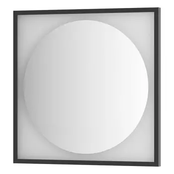 Зеркало Defesto с LED-подсветкой без выключателя 15 W теплый белый свет, черная рама 70x70 см