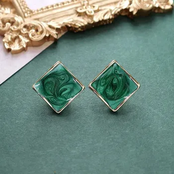 Vintage court vintage oil painting stud earrings female contrasting color drop glaze temperament simple medieval earrings