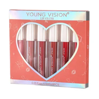 YOUNG VISION Набор блесков для губ, 6 цветов с антипригарным покрытием, 1 зеркальный блеск для губ + 5 матовых глазурей для губ