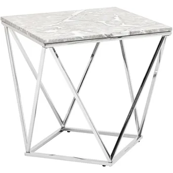 Журнальный столик Stool Group Авалон 61*61 серый мрамор сталь серебро УТ000036333