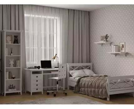 Комплект детской мебели Джуниор Массив Бука (195, 210, 90х200 см, Прямые, Белый, 284)