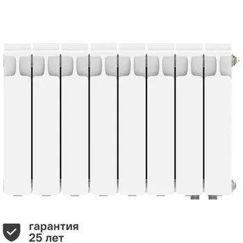 Радиатор секционный Rifar Monolit 350/100 биметалл 8 секций нижнее правое подключение цвет белый