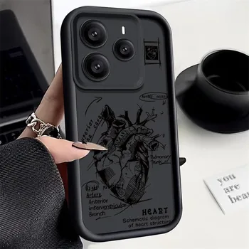 Мягкий силиконовый чехол для телефона с рисунком сердца для Xiaomi 14T 13T Pro Poco X7 F6 Pro X6 Redmi Note 14 Pro 13 12 11 противоударный матовый чехол-бампер из ТПУ Redmi Note 14 5G чёрный