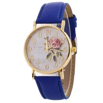 Часы Rose Flower Round Dia женские элегантные часы из искусственной кожи с арабскими цифрами кварцевые наручные часы Montre Femme рождественский подарок бежевый