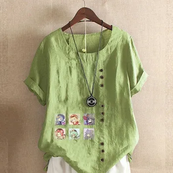 Women s Fashion King Hero Prined Round Neck Short Sleeve T-shirt Casual Cotton Linen Graphic Shirt Leisure Loose Summer Blouse Tops S розовый