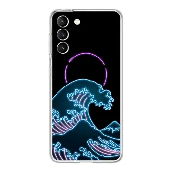 Фламинго неоновый цветок волна арт чехол для телефона Samsung Galaxy S22 S21 S20 FE Ultra 5G S10 S10E S9 S8 Plus Note 10 20 прозрачный чехол Samsung S20Ultra
