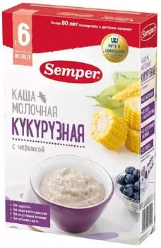 Каша Semper Кукурузная с черникой молочная с 6 месяцев 180г