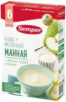 Каша Semper Манная с яблоком грушей и бананом молочная с 6 месяцев 180г
