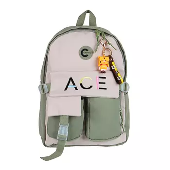 Рюкзак подростковый 42,5x28x13см, 1 отд., 5 карм. (1 на спинке), нашивка, вышивка, молоч./зелен.,ПЭ