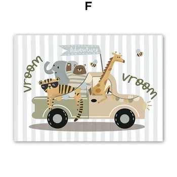 Kawaii Cat Tiger Elephant Giraffe Car Детская Настенная Живопись Холст Картины Плакаты И Принты Настенные Картины Для Детей Детская Комната Декор 21cm30cm NoFrame