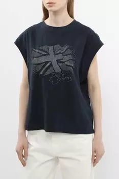 Футболка хлопковая без рукавов с принтом PEPE JEANS