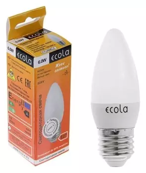 Лампа светодиодная Ecola, C37, E27, 6 Вт, 4000 K, 101x37 мм, свеча, дневной белый