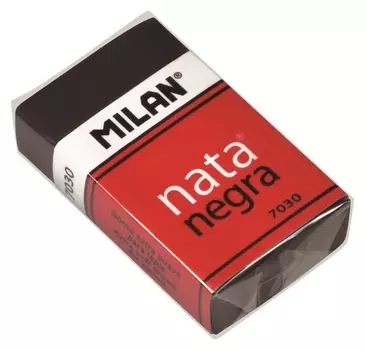 Ластик пластиковый Milan 7030, мягкий, черный, в карт.держателе