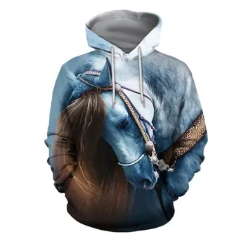 Модные мужские толстовки с животными 3D-принтом Love Horse Толстовка с капюшоном Harajuku Весна Осень Уличная одежда Унисекс Повседневный спортивный костюм XL
