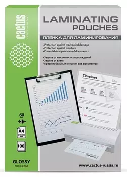 Пленка Cactus CS-LPGA460100 для ламинирования 60мкм A4 (100шт) глянцевая 216x303мм