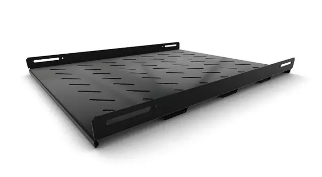 Полка Hyperline TSH3M-650-RAL9004 стационарная усиленная, глубина 650 мм, с боковым креплением, нагрузка до 50 кг, для шкафов серии TTB, TTR, 485х650м
