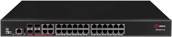 Маршрутизатор QTECH QSR-2920-14-AC-AC мультисервисный, 1 порт USB 2.0, 1 порт RJ-45/micro USB (консоль), 4 комбинированных порта 1000Base-T1000Base-X