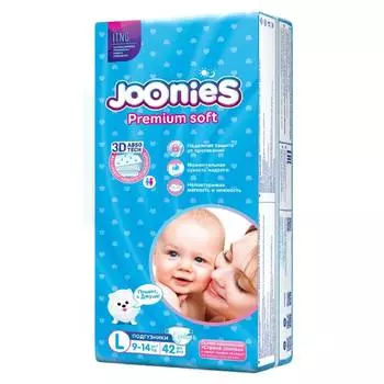Подгузники Joonies L (9-14кг), 42 шт