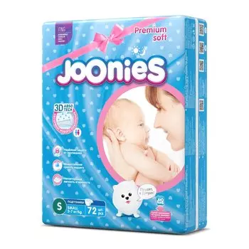 Подгузники Joonies S (3-7 кг), 72шт