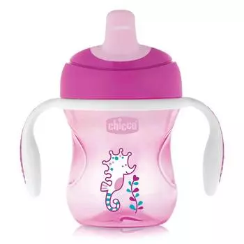 Поильник Chicco Training Cup (полужесткий носик), 1 шт., 6+, 200 мл, розовый