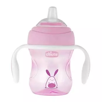 Поильник Chicco Transition Cup (силиконовый носик), 1 шт., 4 мес+, 200 мл, розовый