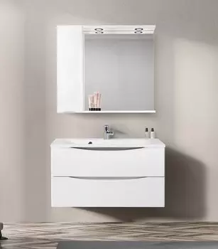 Зеркальный шкаф BelBagno Marino 90 х 75 см, с LED-подсветкой, Bianco Lucido - белый глянец