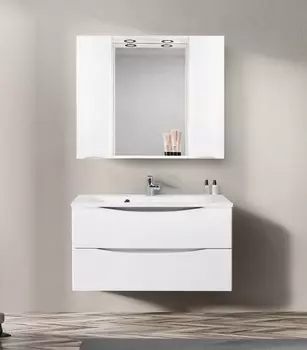 Зеркальный шкаф BelBagno Marino MARINO-SPC-1000/750-2A-BL-P, 100 х 75 см, с LED-подсветкой, Bianco Lucido - белый глянец