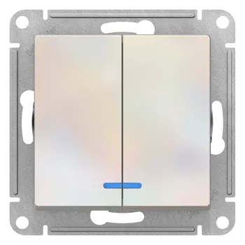 Выключатель Schneider Electric ATN000453 AtlasDesign, 2-клавишный, с подсветкой, сх.5а, 10АХ, механизм, жемчуг