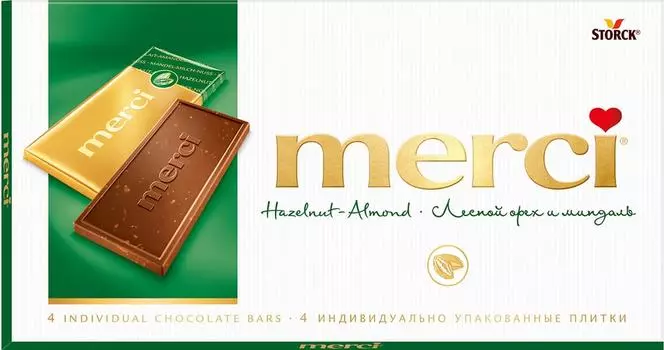 Шоколад Merci Молочный с лесным орехом и миндалем 100г