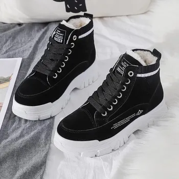 Fashion Ladies Casual Shoes Lace-up Fashion Sneakers Platform Snow Boots Winter Women Boots Thickened Warm Plush Women s Cotto Shoes 35 серый