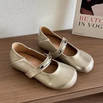 Women s thick-soled heightening metal buckle one pedal two wear retro versatile Mary Jane shoes small single shoes 35