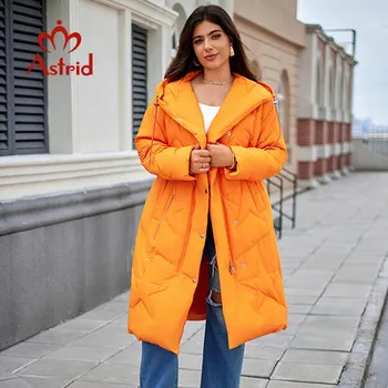 Astrid Fashion Женская парка осень-зима больших размеров женская одежда длинная свободная утепленная куртка с капюшоном женская стеганая куртка пальто пояс AM-30190 1XL чёрный