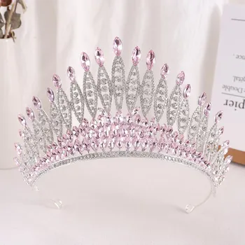 Свадебная большая корона с кристаллами, элегантная роскошная корона со стразами, повязка на голову для выступлений и подиумный головной убор, корона