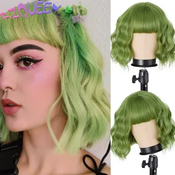 MERISIHAIR Короткий волнистый парик с челкой, черные, омбре, фиолетовые синтетические парики для женщин, натуральные черные волосы, парики боб, термостойкое волокно