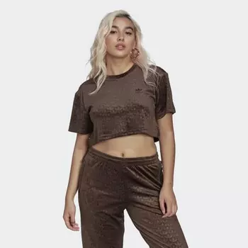 Женская футболка adidas Crop Velvet Embossed Monogram Tee (Коричневая)
