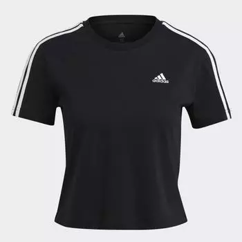Женская футболка adidas Essentials Loose 3-Stripes Cropped Tee (Черная)