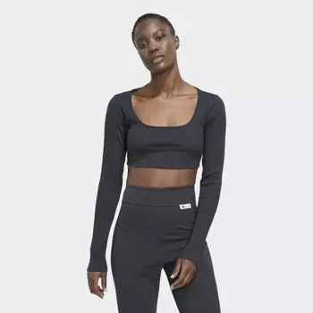 Женская футболка adidas Studio Lounge Ribbed Cropped Long Sleeve Tee (Серая)
