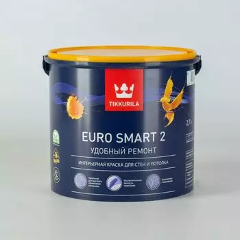 Краска для потолков Tikkurila Euro Smart 2 глубокоматовая база A 2,7 л