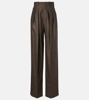 Широкие брюки из шерсти с рисунком «ёлочка» Saint Laurent, Marron Noir