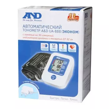 AND Тонометр UA-888AC E M автомат с адаптером манжета 22-32 см (AND, Тонометр автоматический)