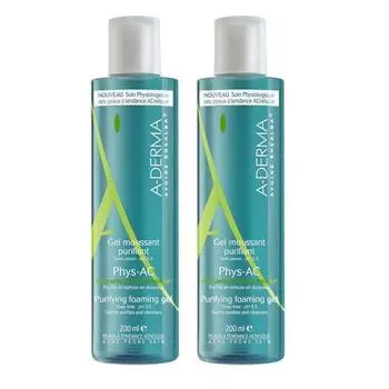 A-Derma Комплект Физ-АК Очищающий пенящийся гель 2х200 мл (A-Derma, Phys-AC)